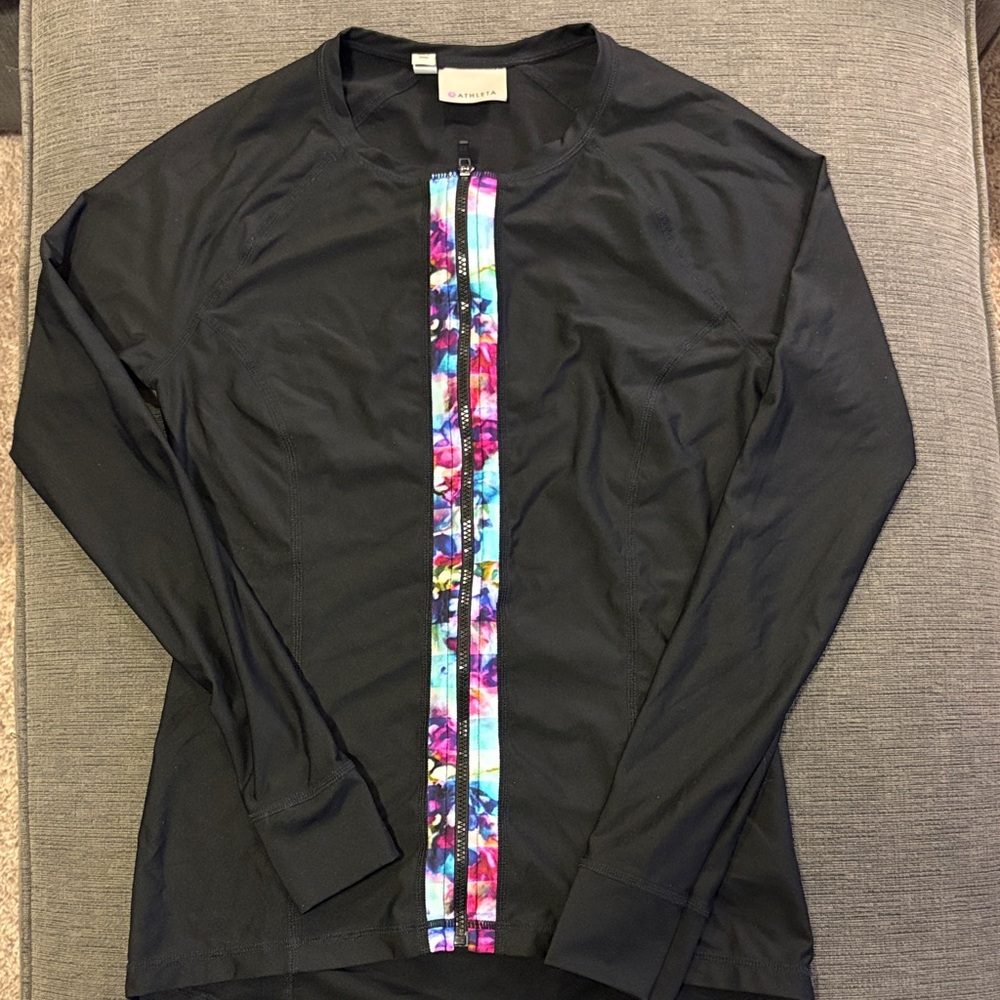 Athleta Black swim long sleeve cover athletic with Multicolor Zipper size XS